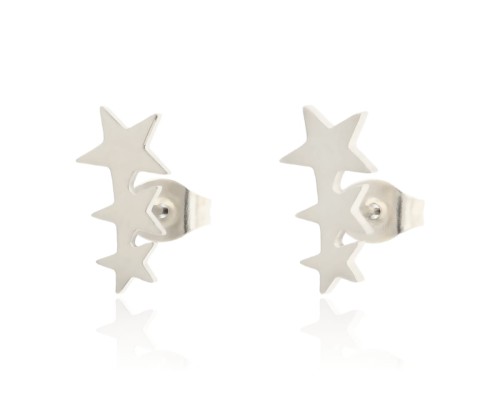 Kolczyki wkrętki gwiazdki potrójne srebrne stal