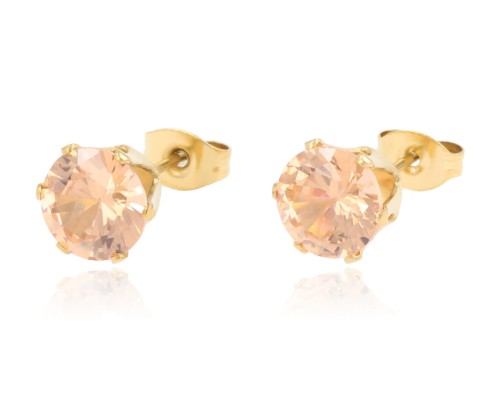 Kolczyki wkrętki cyrkonie 8 mm miodowe oprawa złota