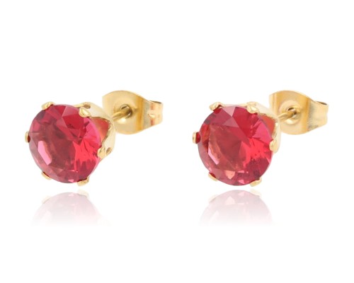 Kolczyki wkrętki cyrkonie 8 mm malinowe oprawa złota