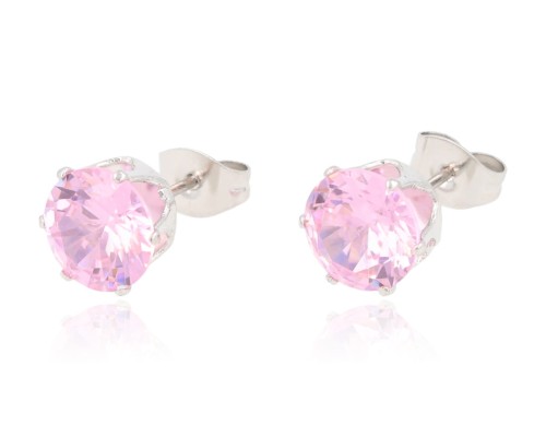 Kolczyki wkrętki cyrkonie 8 mm jasny róż oprawa srebrna