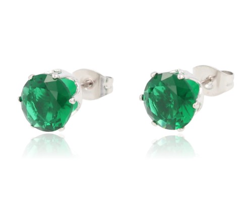 Kolczyki wkrętki cyrkonie 8 mm zielone oprawa srebrna