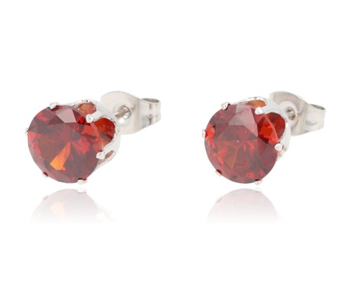 Kolczyki wkrętki cyrkonie 8 mm wino oprawa srebrna