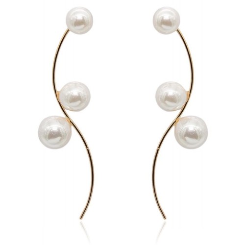 Kolczyki miedź pozłacana z perełkami falowane wkrętki