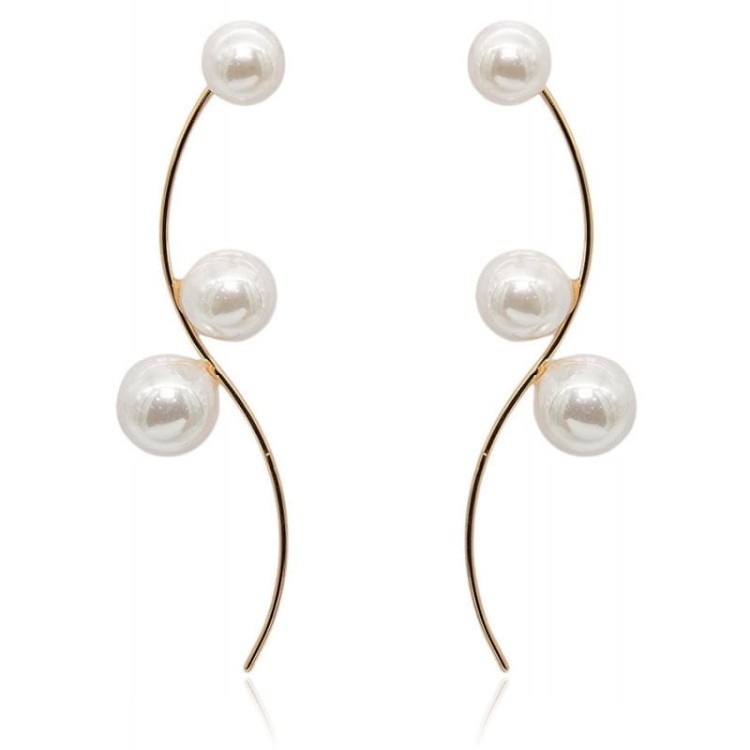 Kolczyki miedź pozłacana z perełkami falowane wkrętki