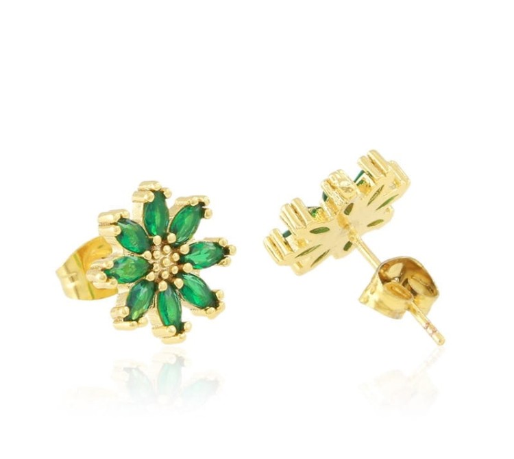 Kolczyki stalowe kwiatuszki z zielonych cyrkonii Moonriver