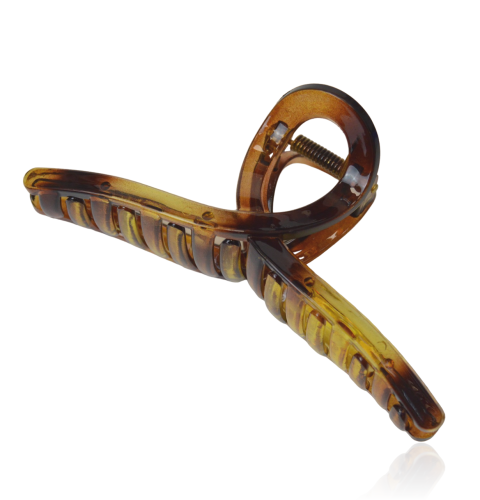 Spinka do włosów szczęka pętelka brązowo-musztardowa