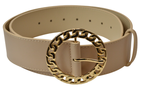 Pasek damski szeroki łańcuchowa klamra beżowy