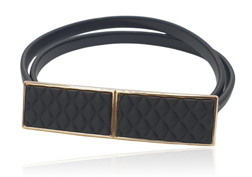 Pasek sprężynka czarna prostokątna pikowana klamra