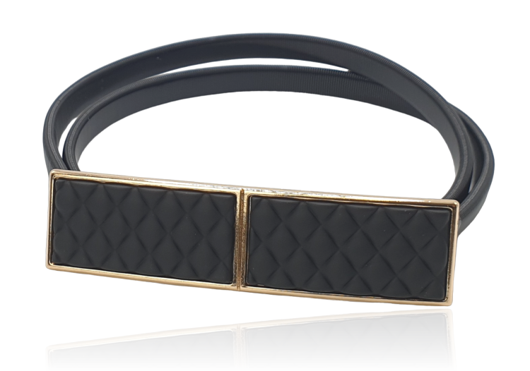 Pasek sprężynka czarna prostokątna pikowana klamra