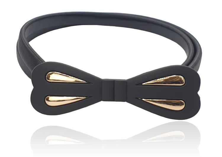 Pasek sprężynka czarna klamra kokardka