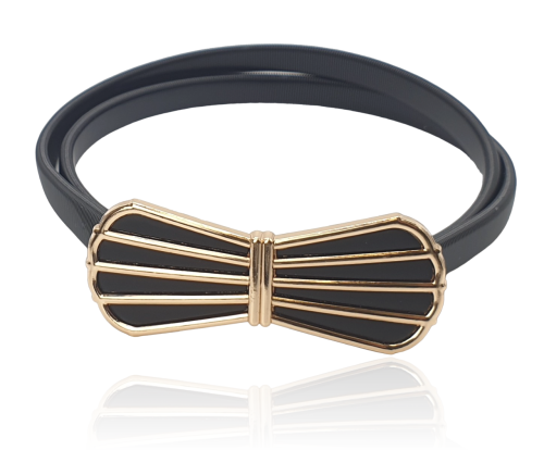 Pasek sprężynka czarna klamra kokardka