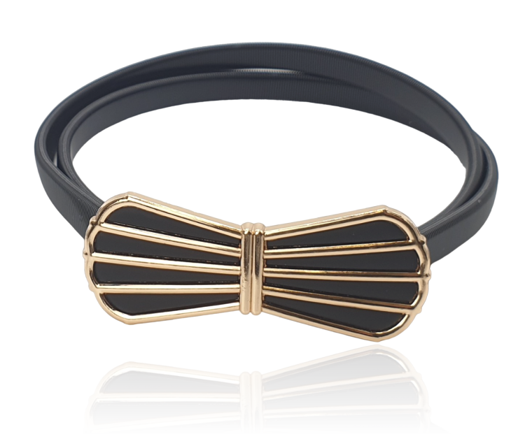 Pasek sprężynka czarna klamra kokardka