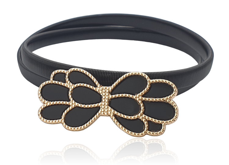 Pasek sprężynka czarna klamra kokardka
