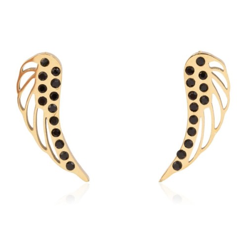 Kolczyki wkrętki skrzydełka z czarnymi cyrkoniami