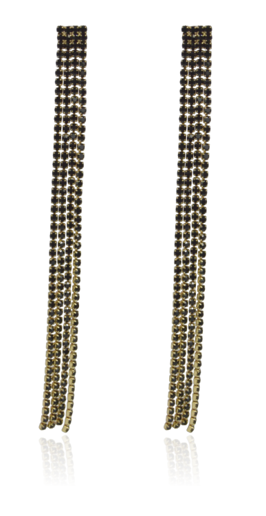 Kolczyki cyrkoniowe nitki czarno-złote