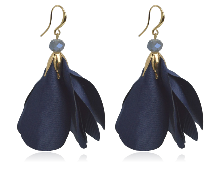 Kolczyki kwiaty z tkaniny granatowe