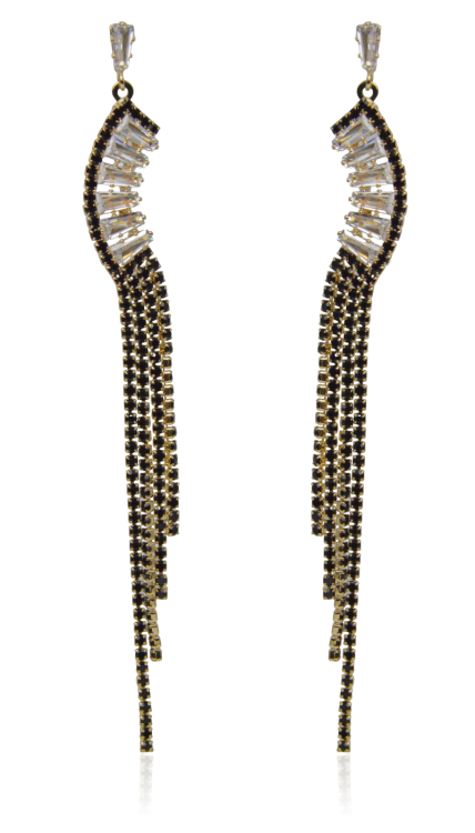 Kolczyki kaskadowe cyrkoniowe czarno-złote