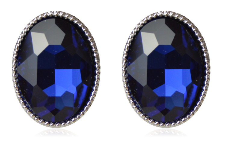 Klipsy owalne kryształy granatowe w srebrnej oprawie