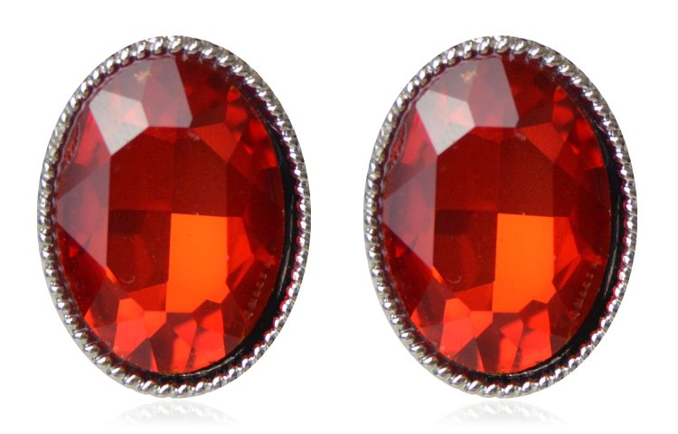 Klipsy owalne kryształy czerwone w srebrnej oprawie