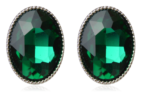 Klipsy owalne kryształy zielone w srebrnej oprawie