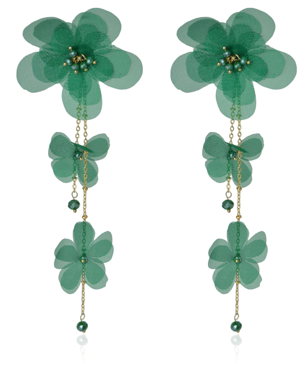 Kolczyki kwiaty długie lekkie z tkaniny zielone