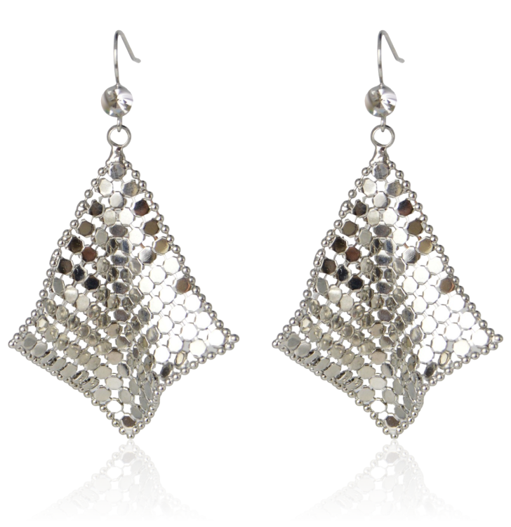 Kolczyki romby metalowe srebrne disco