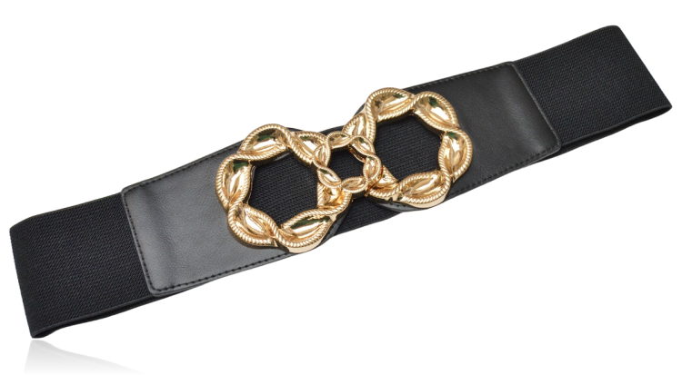 Pasek na gumie elastyczny czarny ze złotą klamrą