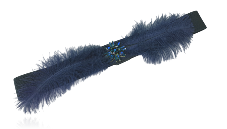 Pasek na gumie elastyczny z piórami granatowy