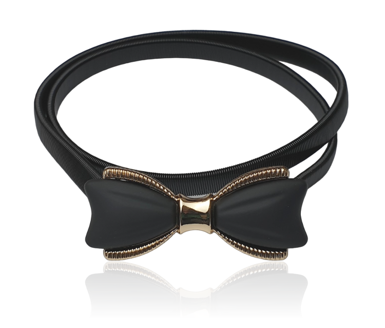 Pasek sprężynka czarno-złota klamra kokardka