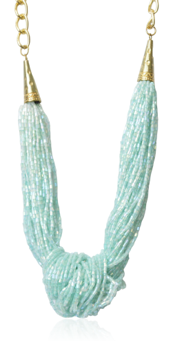 Naszyjnik supeł z drobnych koralików miętowy