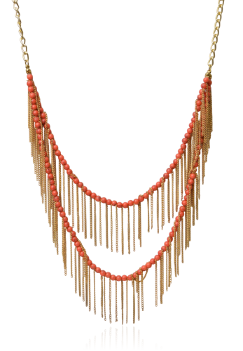 Naszyjnik podwójny koraliki ze zwisającymi łańcuszkami