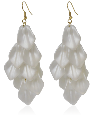 Kolczyki stalowe wiszące akrylowe płatki białe