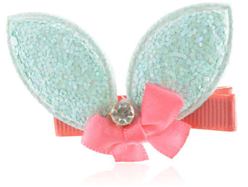 Spinka dziecięca brokatowe uszka mięta-róż