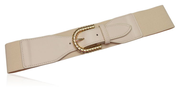 Pasek na gumie elastyczny jasnobeżowy złota klamra