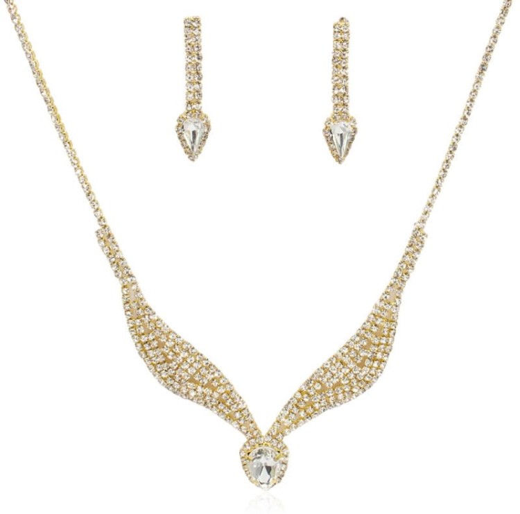 Komplet biżuterii 2-częściowy z cyrkonii złoty