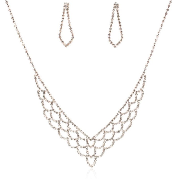 Komplet biżuterii 2-częściowy z cyrkonii srebrny ażur