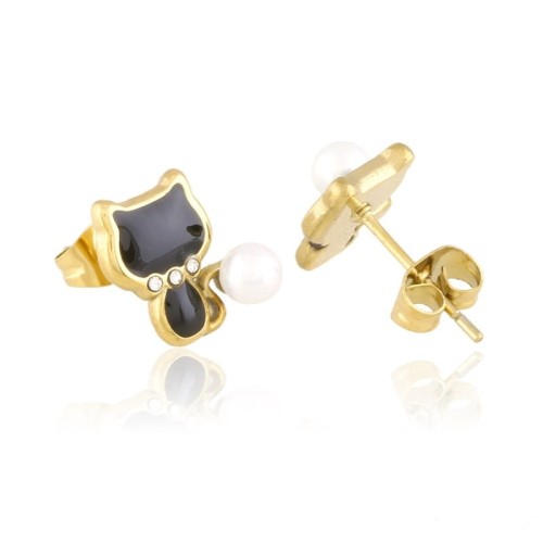 Kolczyki wkrętki czarne kotki z perełką