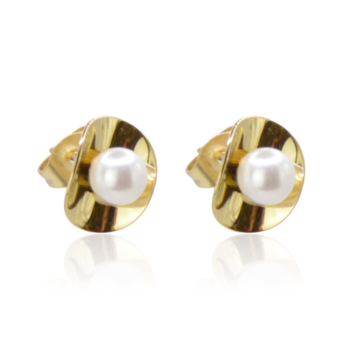 Kolczyki sztyfty nieregularne z perełką stal złota