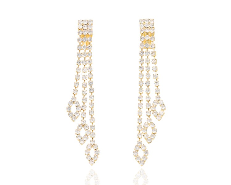 Klipsy cyrkoniowe nitki zakończone łezkami złote