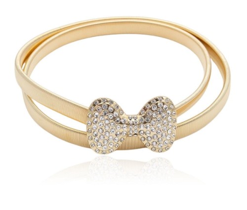 Pasek sprężynka złota klamra kokardka z cyrkoniami