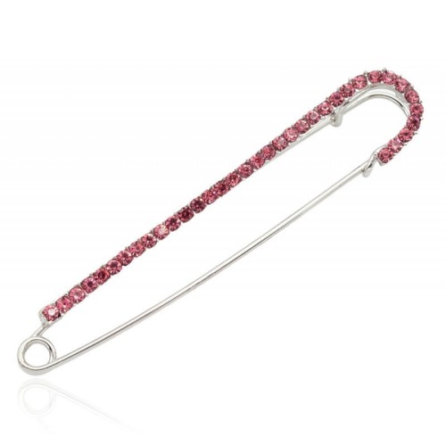 Broszka agrafka duża z różowymi cyrkoniami