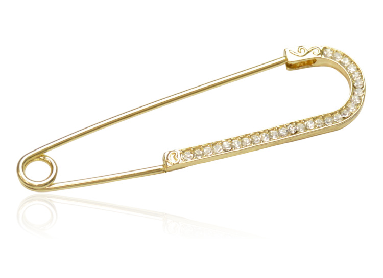 Broszka agrafka z cyrkoniami złota