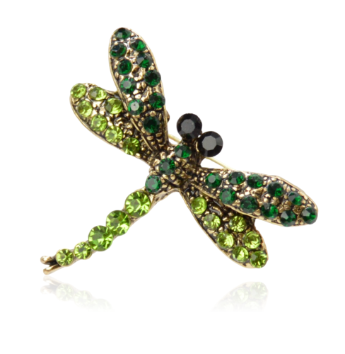 Broszka ważka z cyrkonii w odcieniach zieleni