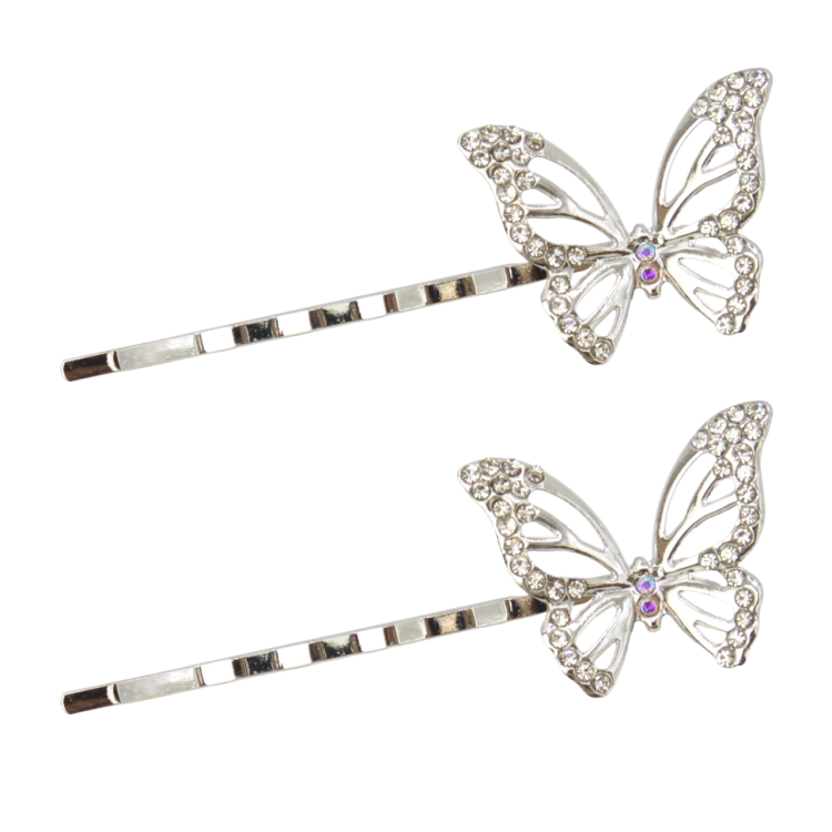 Komplet wsuwek z motylkami kolor srebrny