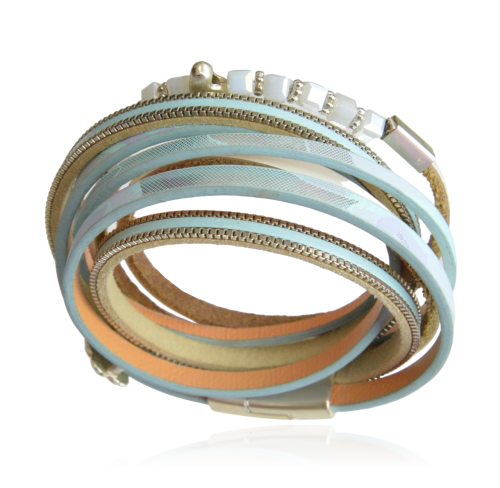 Bransoletka na magnes z rzemieni owijana błękitna