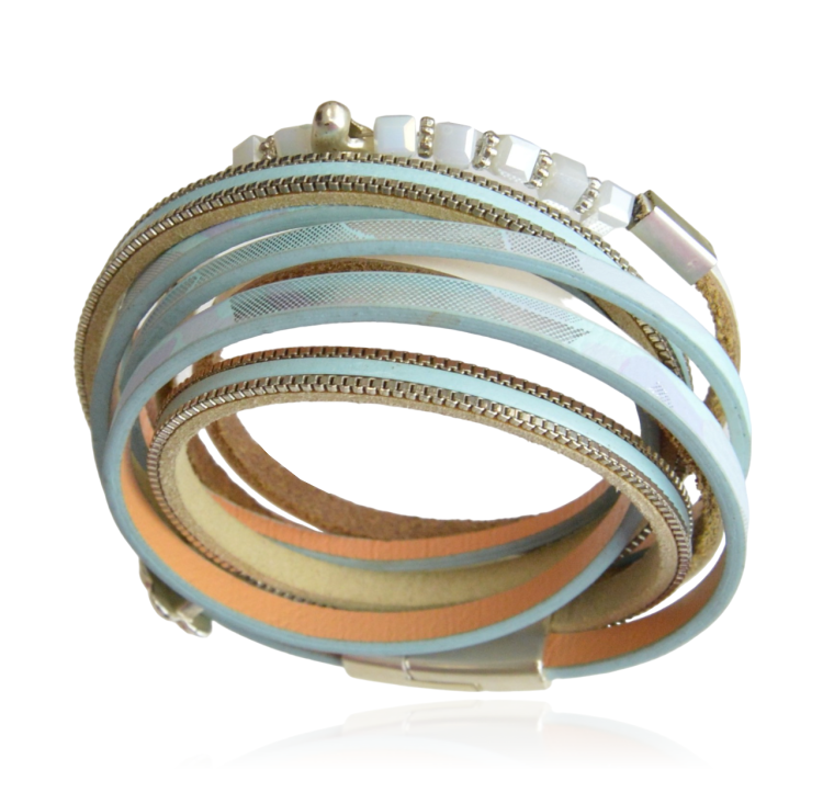 Bransoletka na magnes z rzemieni owijana błękitna