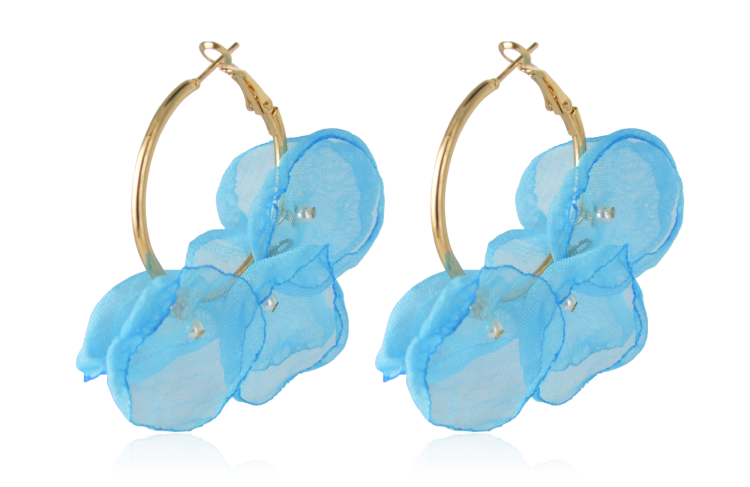 Kolczyki materiałowe kółka błękit turkusowy
