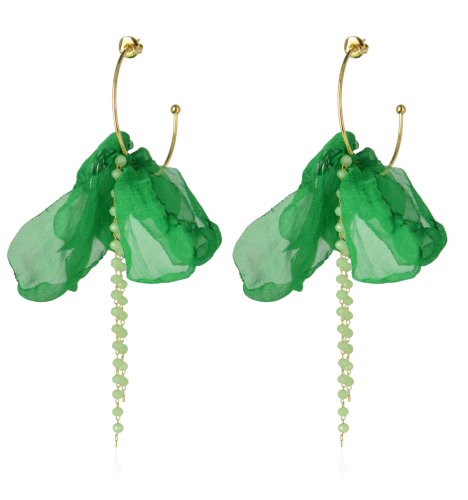 Kolczyki materiałowe zielone na stalowym kółeczku