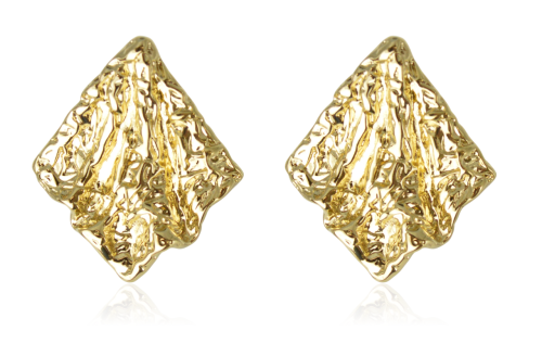 Kolczyki sztyfty duże gniecione romby stalowe złote