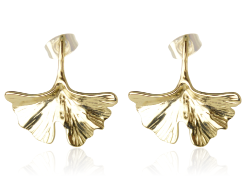 Kolczyki sztyfty liście miłorzębu stalowe złote